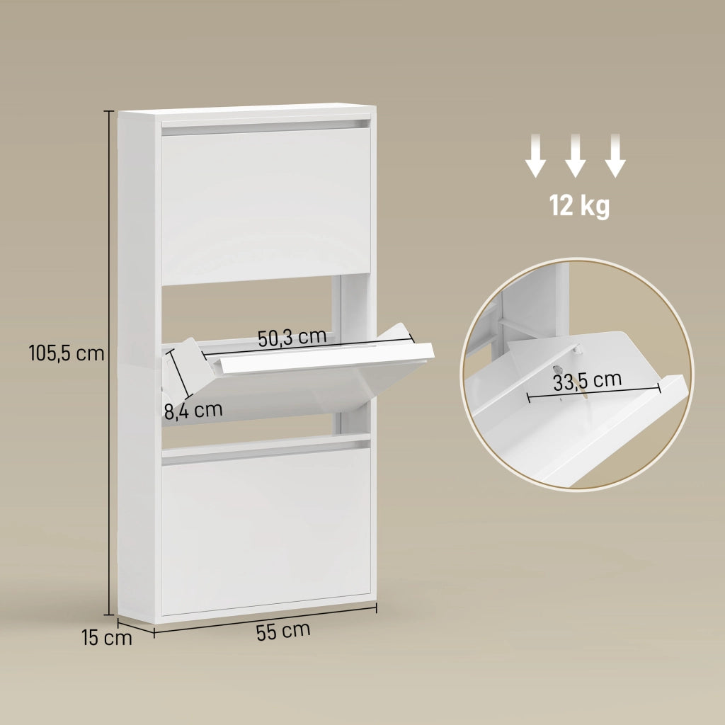 Scarpiera salvaspazio metallo slim da muro - Xylo - bianco, 3 ante, 6 paia scarpe