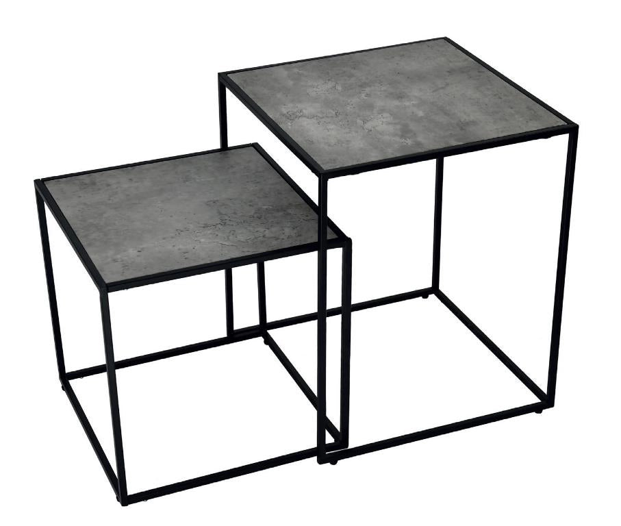 Set 2 Tavolini con Struttura in Metallo Piano in Legno Mdf Colore Cemento