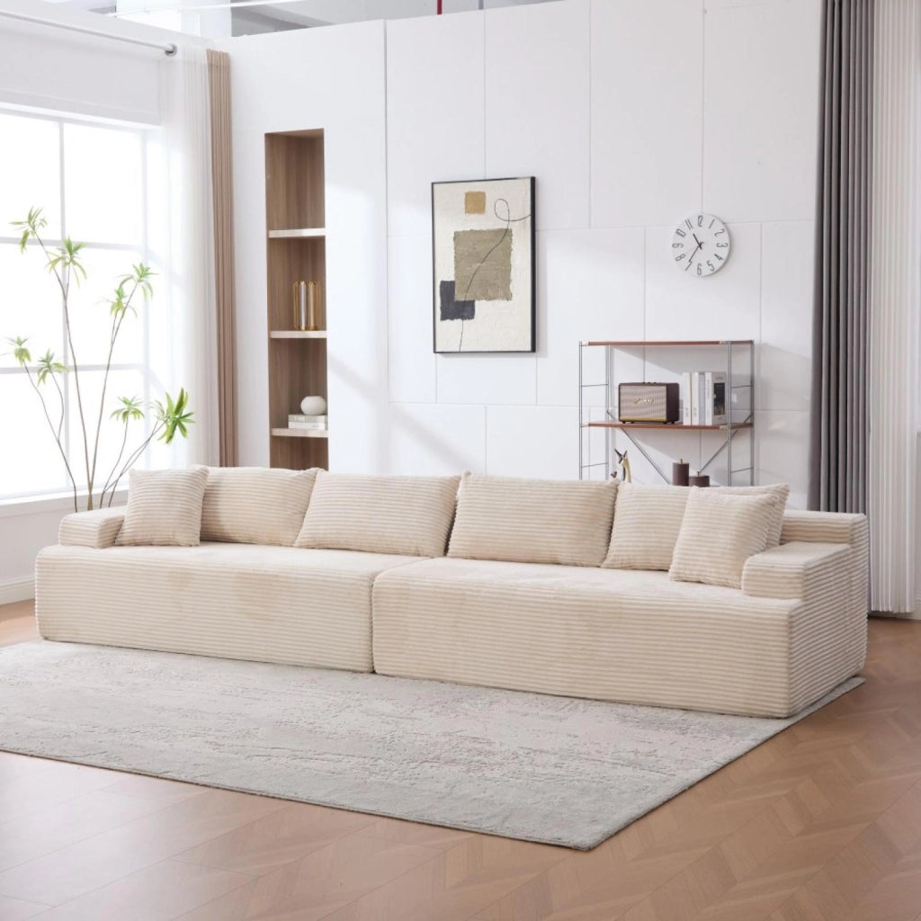 Divano modulare, divano compatto, tessuto chenille, schiuma ad alta elasticità 30D, base antiscivolo, 6 posti, bianco avorio