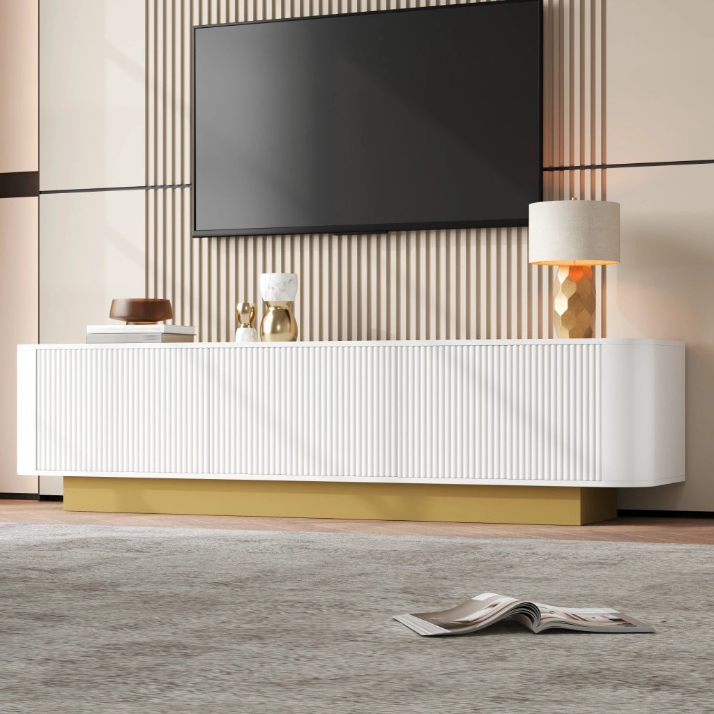 Mobile TV bianco da soggiorno con 3 ante; ripiano regolabile e gestione cavi; MDF e PB; 170 × 40;5 × 47 cm