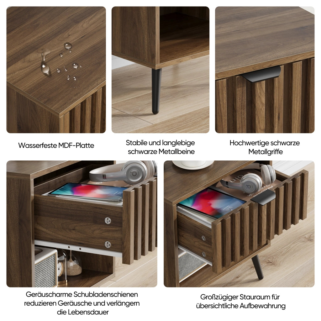 COMODINO 45 x 40 x 53 cm in MDF colore noce e metallo nero