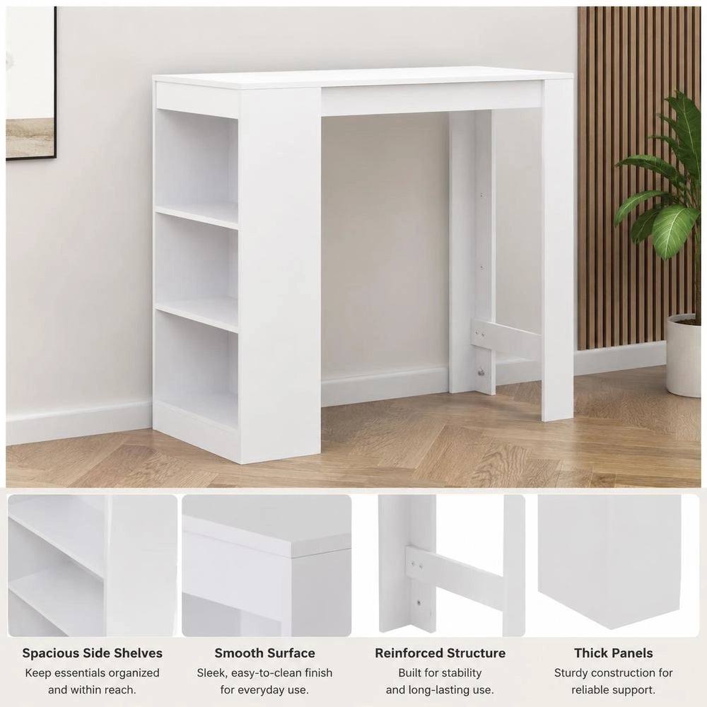 Bar Table With Shelf, White, 110x50x103 Cm
