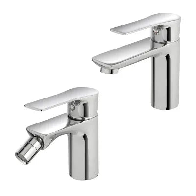 Set miscelatori lavabo e bidet Flat cromati con piletta click clack
