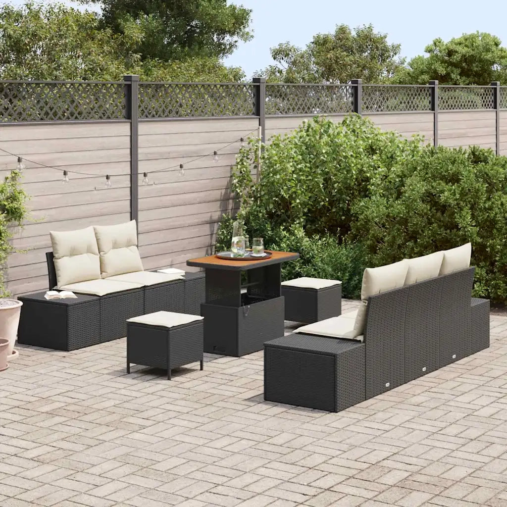 Set Divano da Giardino con cuscino 8 pcs Nero polyrattan 3362730