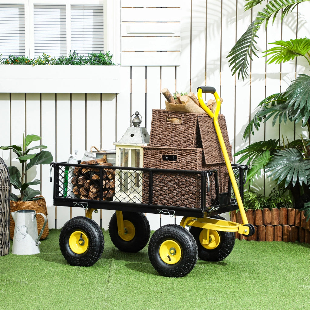 Carrello da giardino 4 ruote - Xylo - trasformabile con sponde rimovibili 104x54x51cm nero giallo