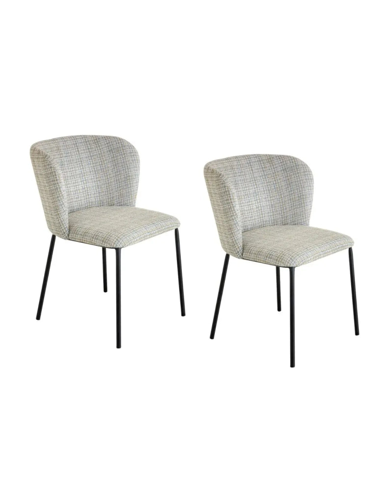 Set di 2 sedie PAVIA con motivo a quadretti blu e bianco - Schienale arrotondato e gambe nere