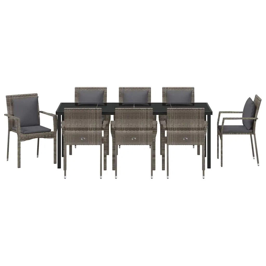 Set da Pranzo per Giardino con cuscino 9 pcs Grigio polyrattan 3380091