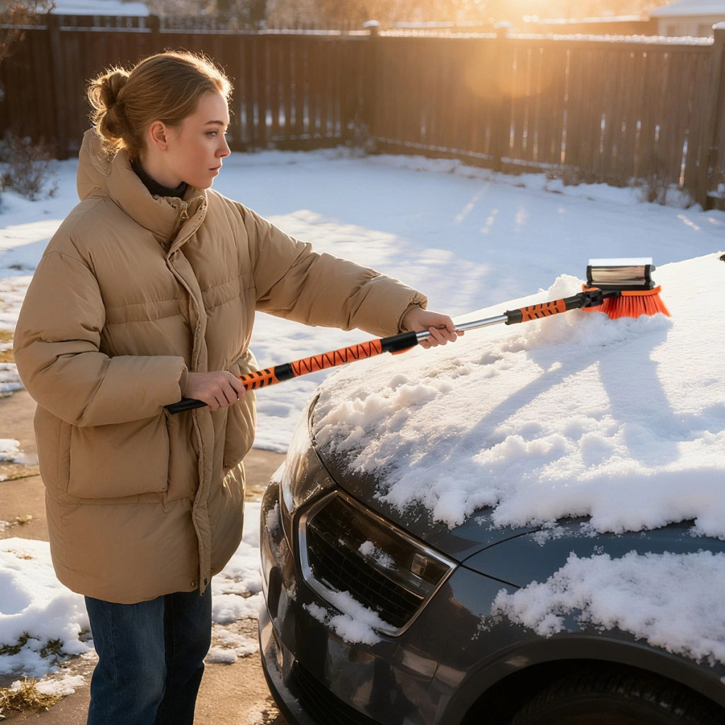 Raschietto per ghiaccio per parabrezza auto 4 in 1, Asta retrattile da neve in alluminio per auto Arancione-Utensili