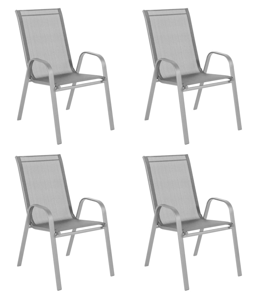 Set 4 Sedie In Acciaio Impilabili Schienale Alto Seduta Textilene Sedie Da Esterno Terrazzo,Giardino,Balcone,Patio,Piscina 92x70x54Cm - GrigioChiaro