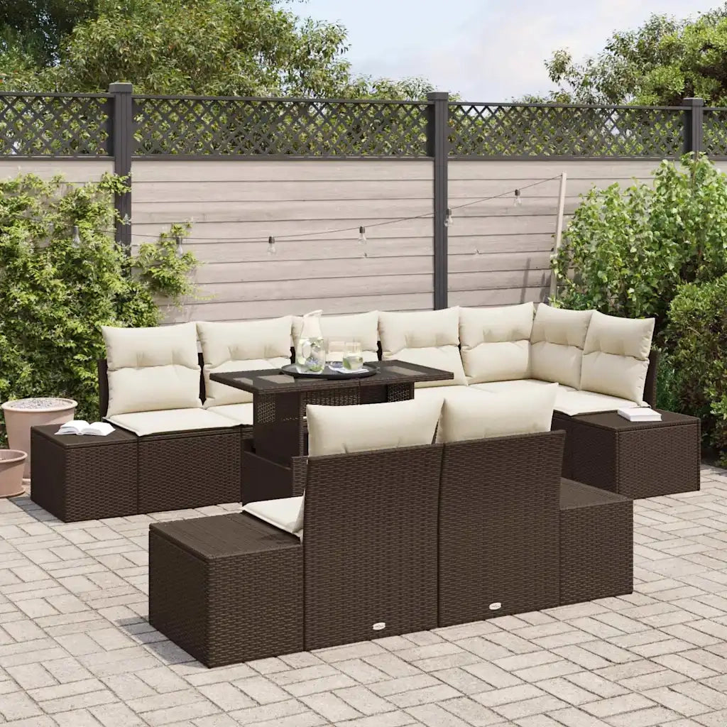 Set Divano da Giardino 9 pcs Marrone Poly Rattan