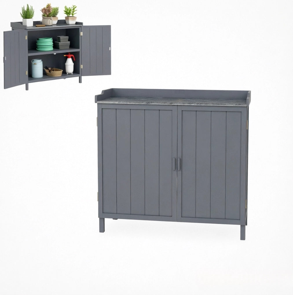 Armadio da giardino 98x48x95,5 cm in legno e metallo grigio –