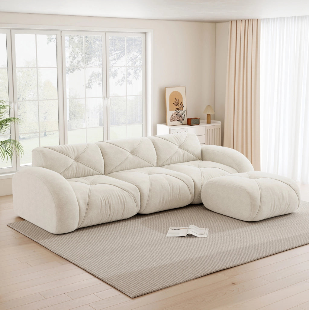 Divano modulare in ciniglia beige chiaro; 281×171×76 cm