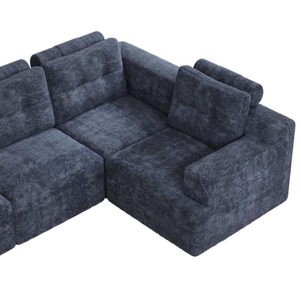 Divano modulare 252x180x82 cm configurabile in ciniglia blu