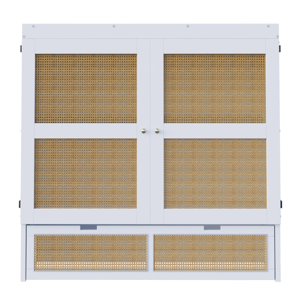 Letto a scomparsa verticale 140x200 cm con cassetti in pino, compensato e MDF bianco