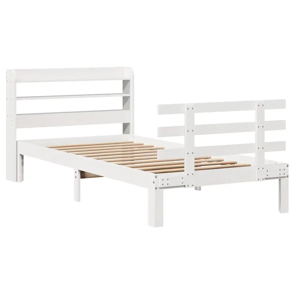 Giroletto con Testiera Bianco 75x190 cm Legno Massello di Pino 3306838