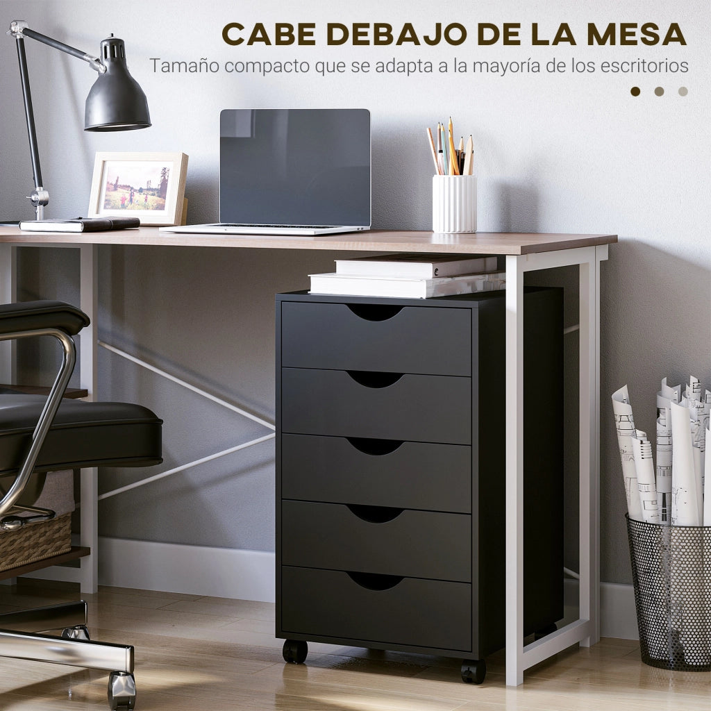 Cassettiera con 5 cassetti e ruote ¨C Zephmum ¨C Nero 40x40x67 cm