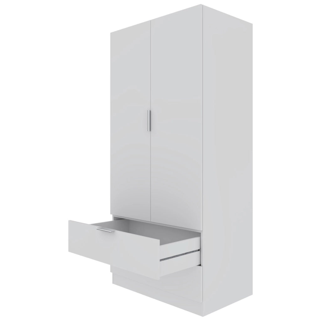 Armadio Multiuso Per Camera Da Letto Con Appendiabiti 2 Ante Maniglie In Metallo E 2 Cassetti Ideale Per Arredare La Tua Stanza 180 X 81 X 52 Cm Bianco
