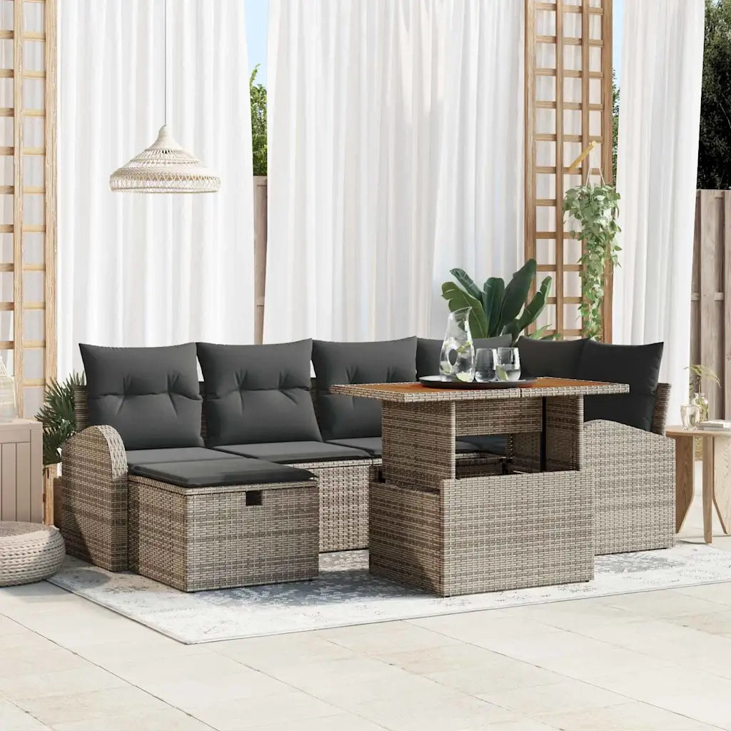 Set Divano da Giardino 7 pcs Grigio polyrattan