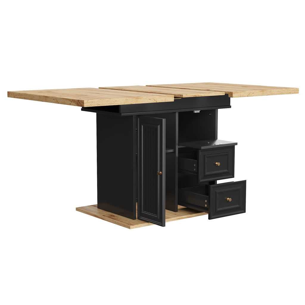 Tavolo da pranzo 6 posti con 1 porta; 2 cassetti e vano; piano allungabile per cucina e soggiorno in MDF e metallo naturale