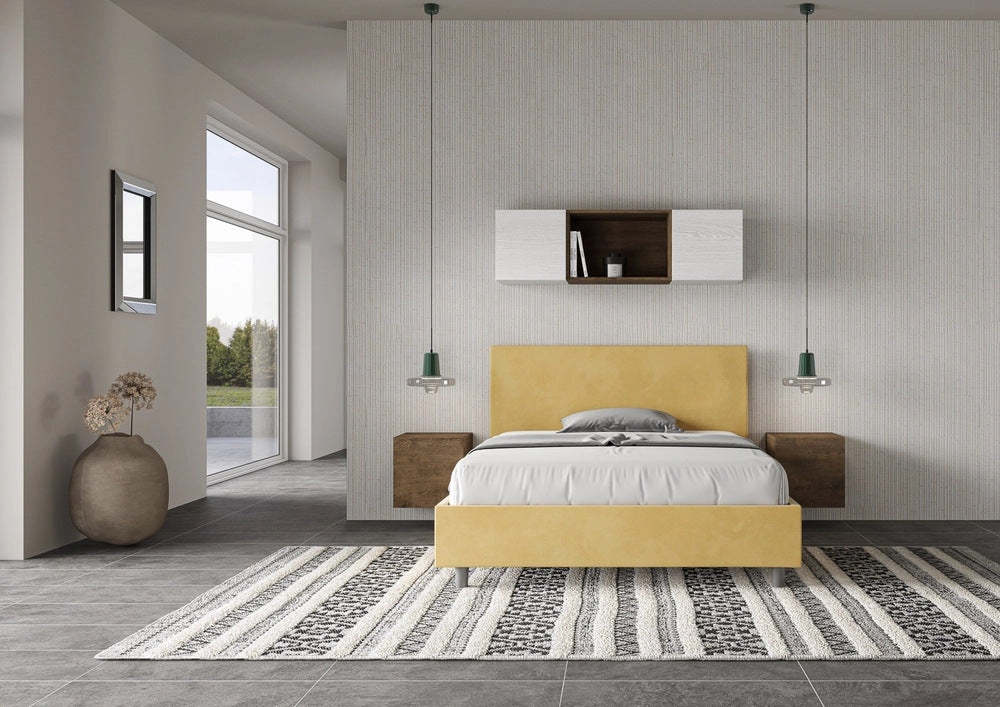Letto Matrimoniale Extra Large 200x210 cm con Rete e Contenitore Adele Ocra