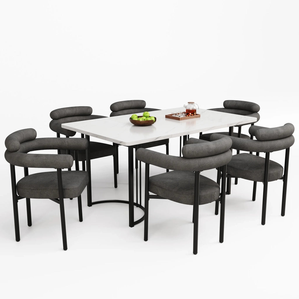 6 Sedie da Pranzo in Tessuto Effetto Pelle Grigio Scuro, Design Moderno e Semplice con Seduta Imbottita, per Sala da Pranzo, Soggiorno e Ufficio