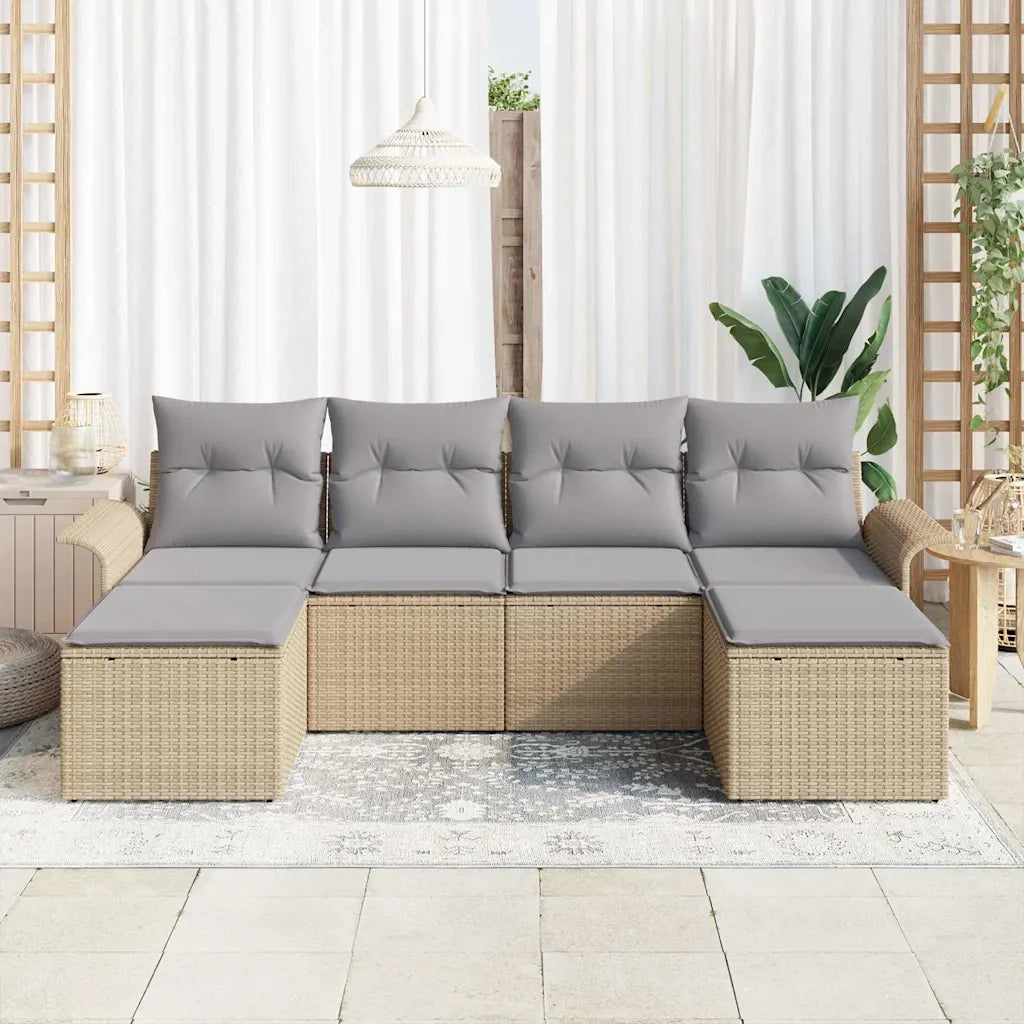 Set Divano da Giardino con archiviazione 6 pcs Beige polyrattan