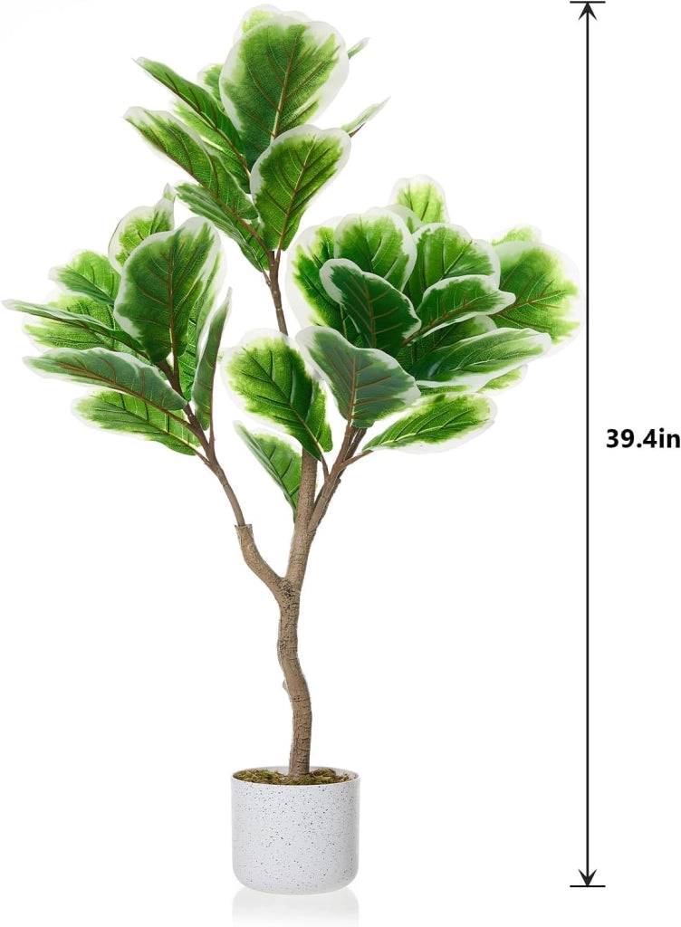 Ficus Lyrata Artificiale 100 cm in PEVA con Vaso da Pavimento per Ufficio