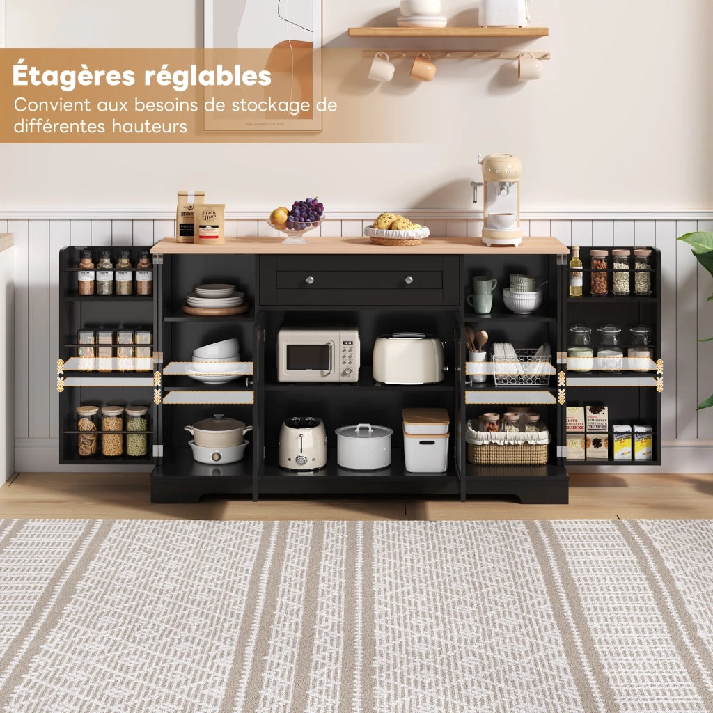 Credenza multifunzione 138 cm con cassetto, ante a scaffale e ripiani regolabili. Design moderno con protezione anti-ribaltamento per cucina, soggiorno e camera