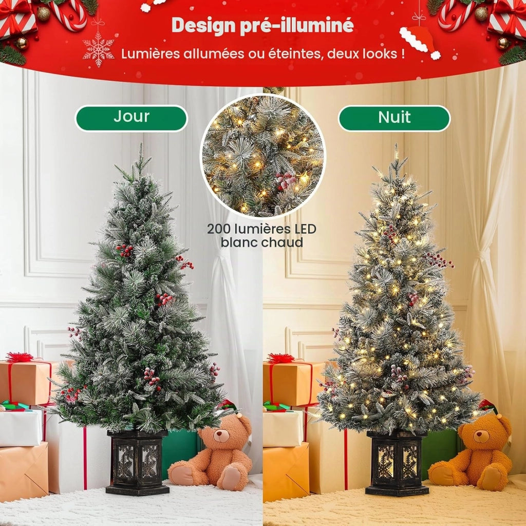 Albero di Natale Artificiale in PVC 140cm con 200 LED Bianco Caldo 8 Funzioni e Base Stabile