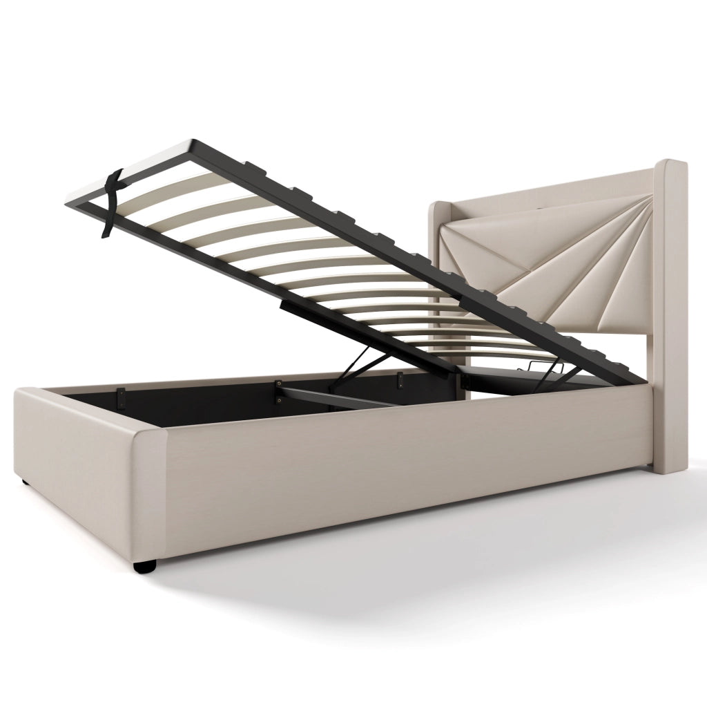 Letto singolo imbottito con contenitore e testiera USB Tipo C 90x200 cm senza materasso