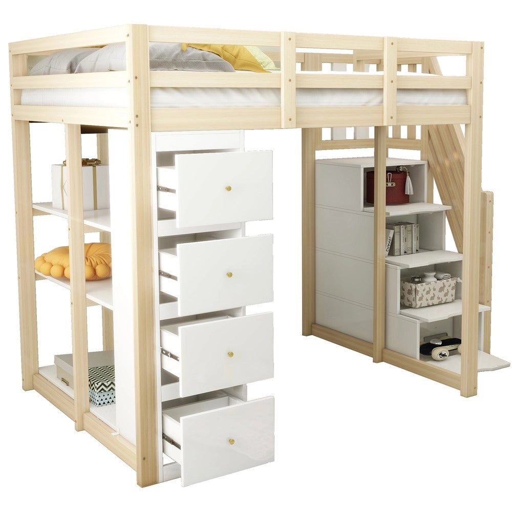 Letto a soppalco con cassetti ¨C Minimal ¨C 140x200 cm legno massello pino colore legno