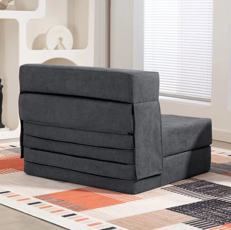 Poltrona Relax 3 in 1 con funzione letto, rivestimento in flanella grigio scuro, con cuscino lombare, ideale per soggiorno