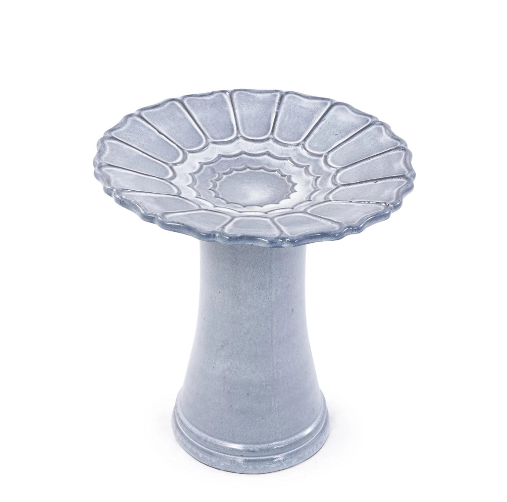 Vasca per Uccelli in Ceramica Artigianale Ø 43 cm, Altezza 45 cm, Smalto Lucido Grigio Chiaro, Resistenti a Intemperie e Gelo, per Giardino e Terrazza