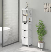 Mobiletto da bagno alto bianco con 3 cassetti e 2 ripiani aperti, 30x30x142,4 cm