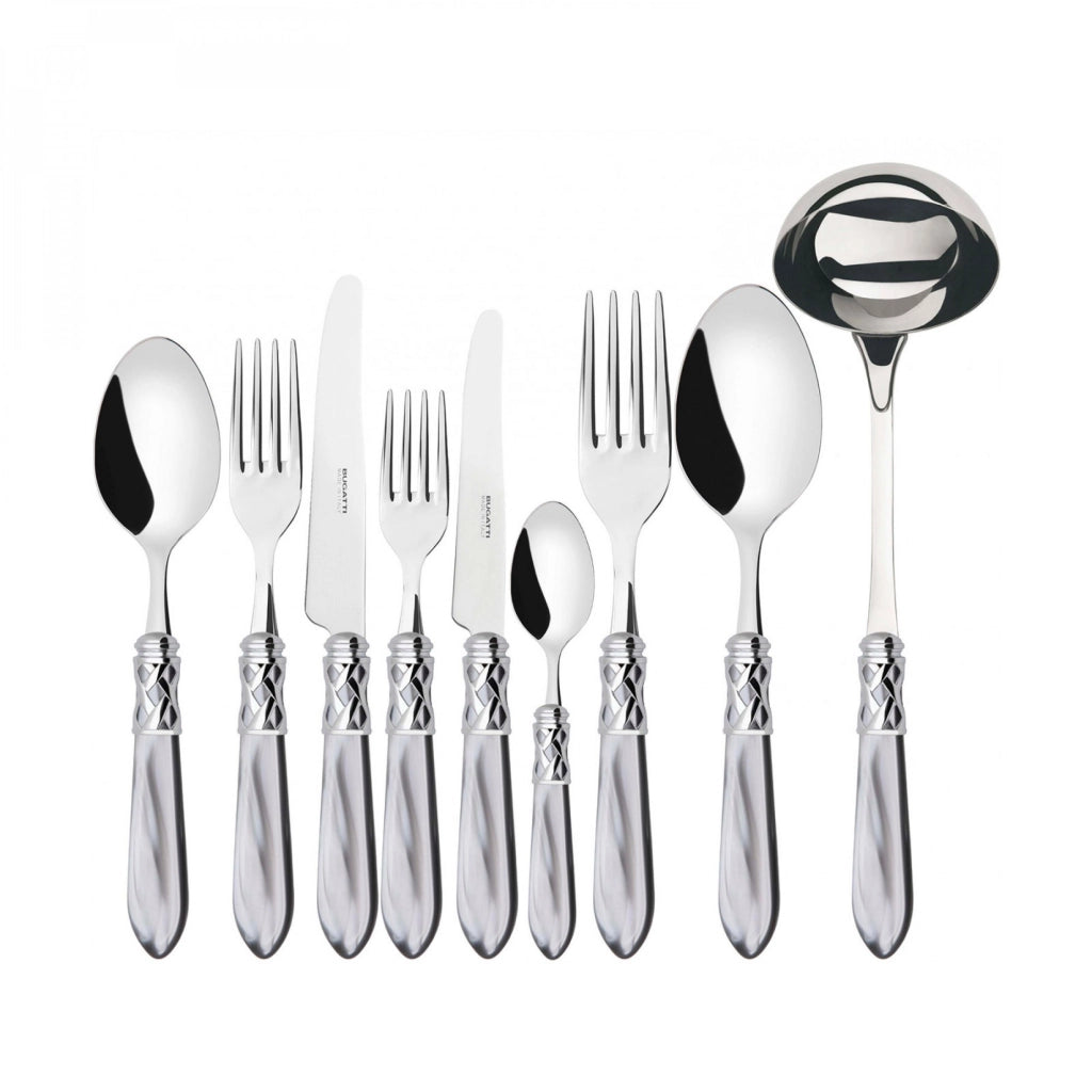ALADDIN Ghiera Cromata, Posate Set 75 pz, Scatola in Legno Wengè, Colore: Grigio