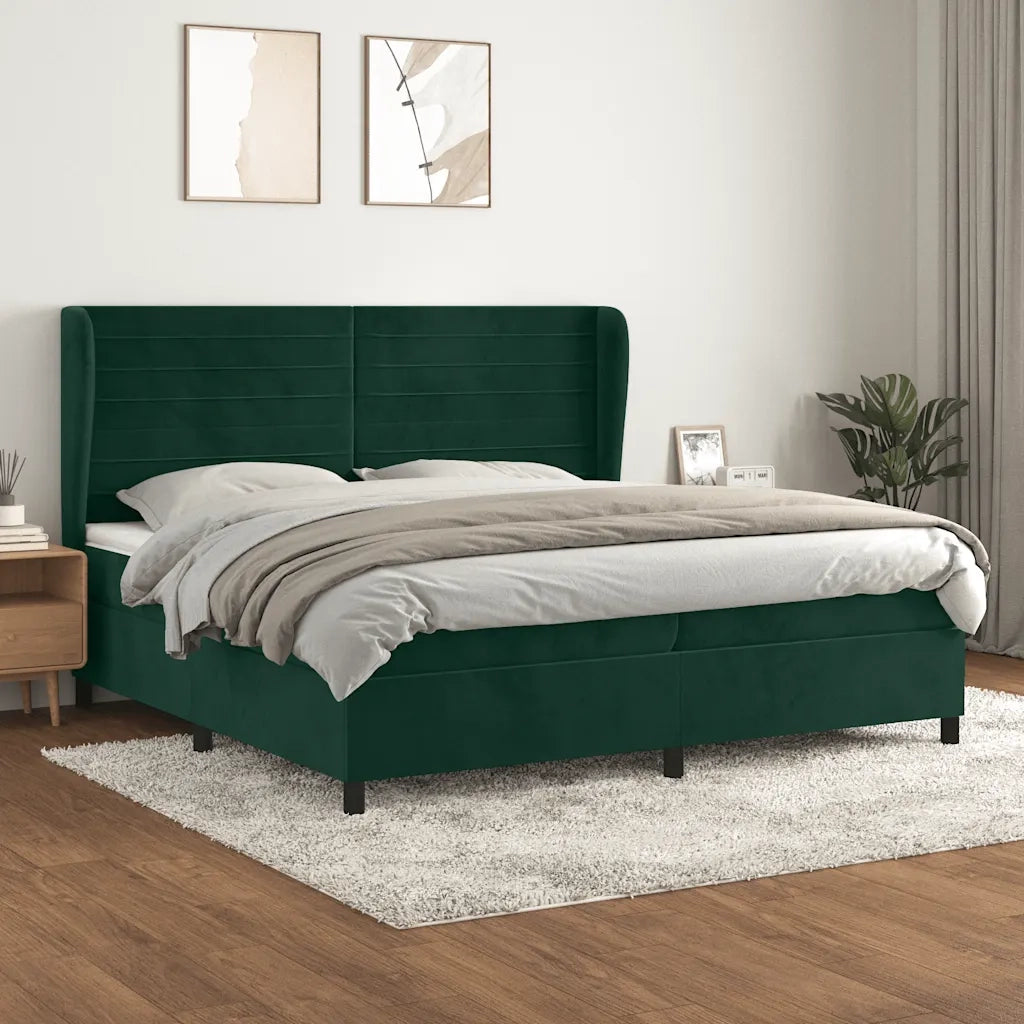 Giroletto a Molle con Materasso Verde Scuro 200x200 cm Velluto 3129294