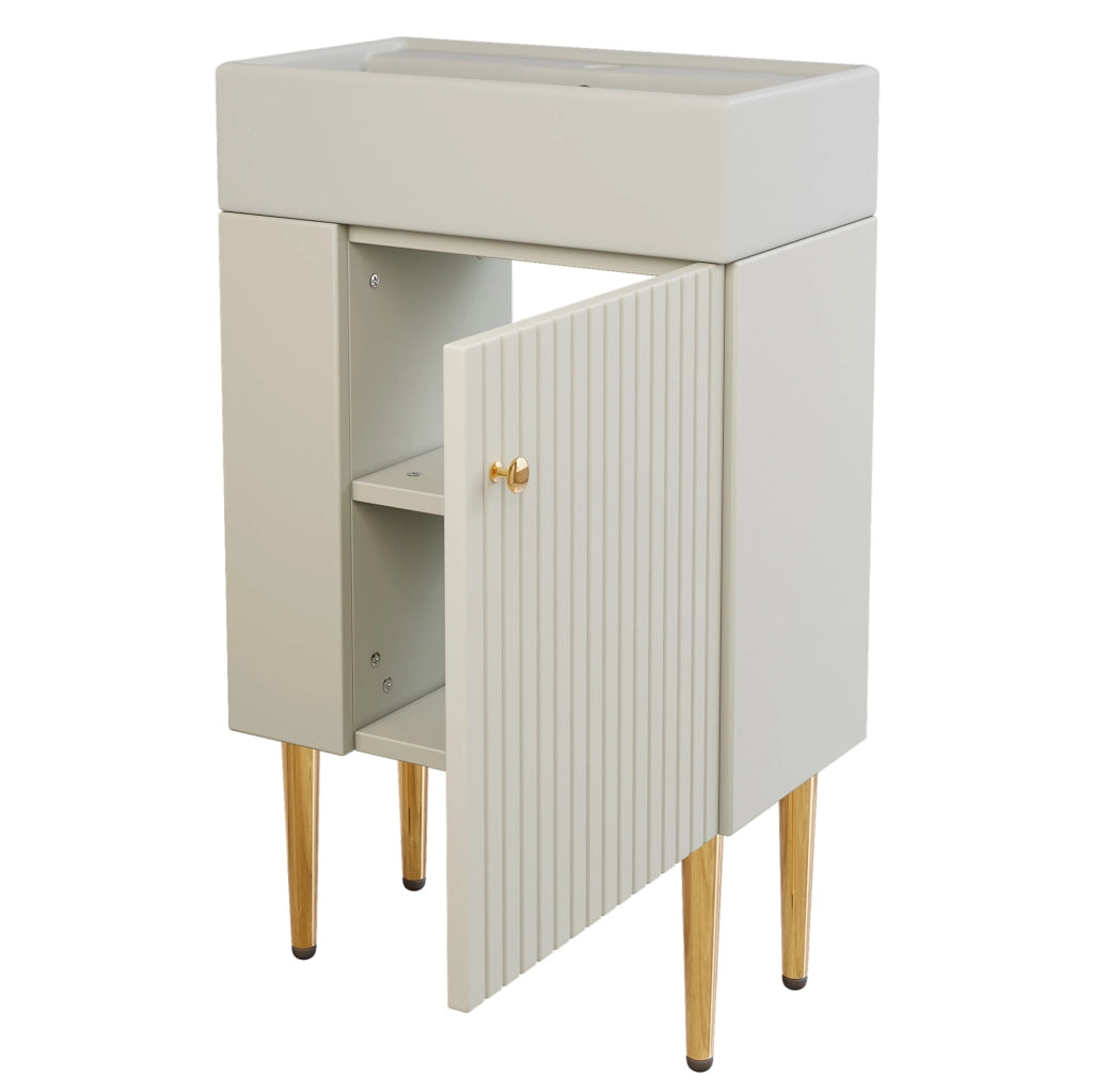 Mobile bagno da terra bianco con lavabo integrato e ripiani