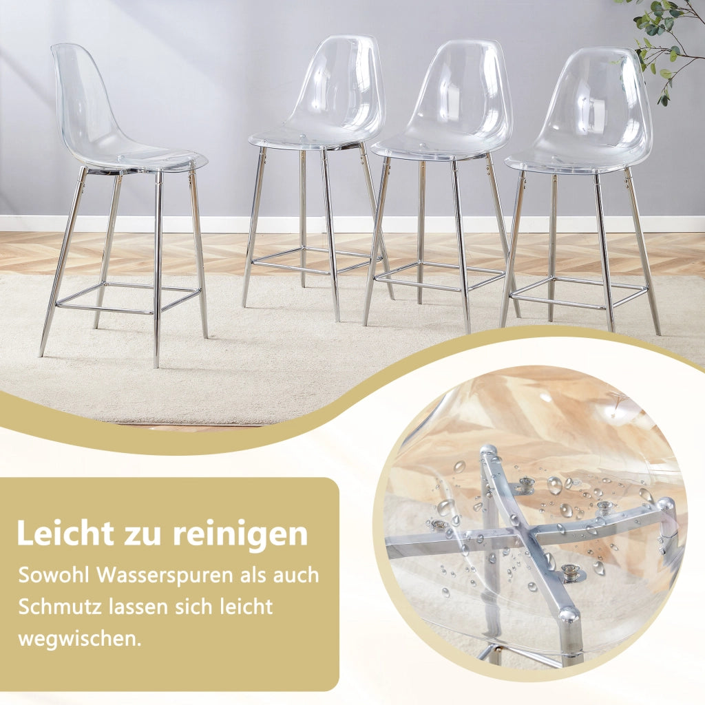 SGABELLO da bar moderno 68,5x48x47 cm plastica trasparente e metallo argento