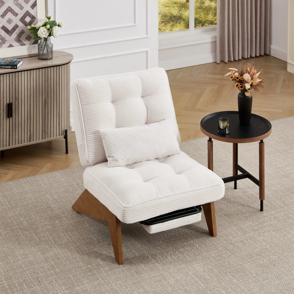 OKWISH Poltrona Relax con Schienale Regolabile, Poggiapiedi Integrato e Cuscino Lombare, Velluto a Coste, Beige