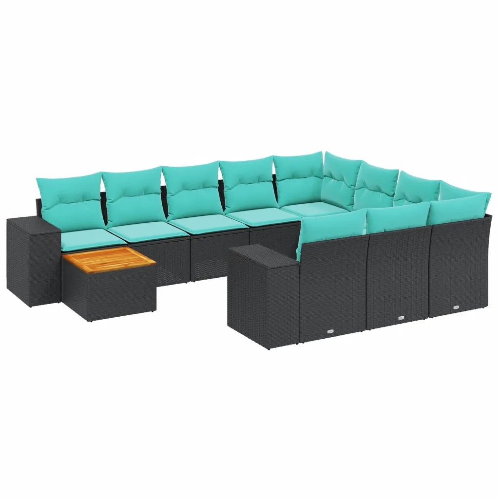 Set Divani da Giardino 11 pz con Cuscini Nero in Polyrattan 3225630