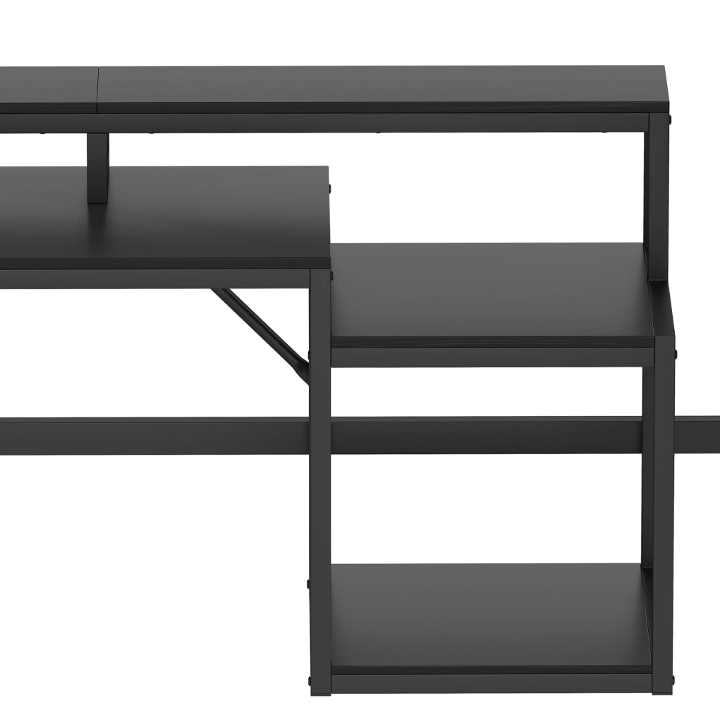 Letto soppalco 140x200 nero con scrivania LED e USB, senza materasso
