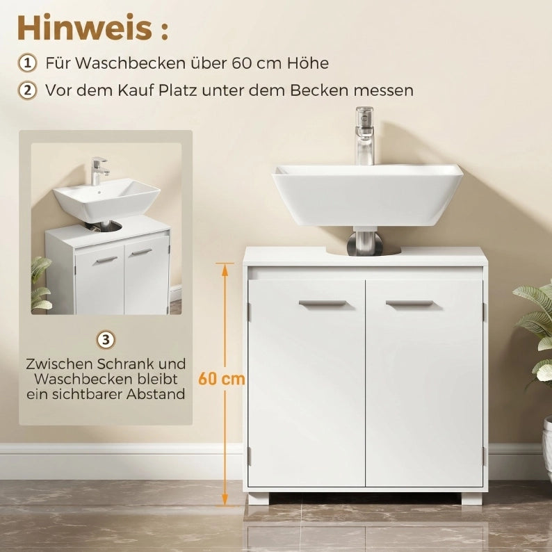 Mobile bagno moderno in MDF bianco con taglio a U e ripiano regolabile 60x30x60 cm