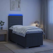 Letto Box Spring LED con Materasso Grigio Scuro 100 x 200 cm 3455529