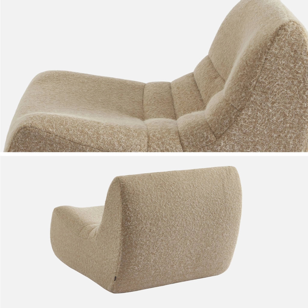 Poltrona senza braccioli in tessuto effetto alpaca, 1 posto, beige