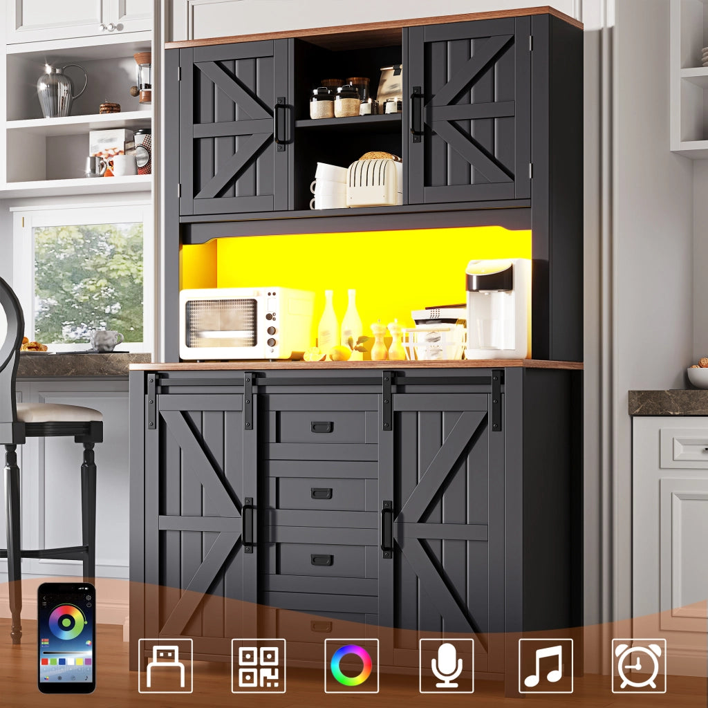 ARMADIO DA CUCINA 115x40x174,7 cm Nero/Bianco con LED e ante scorrevoli