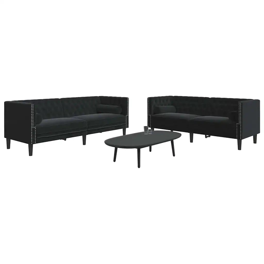 Divano per Soggiorno 2 pcs Nero 194 x 74,5 x 70,5 cm Velluto 3385866