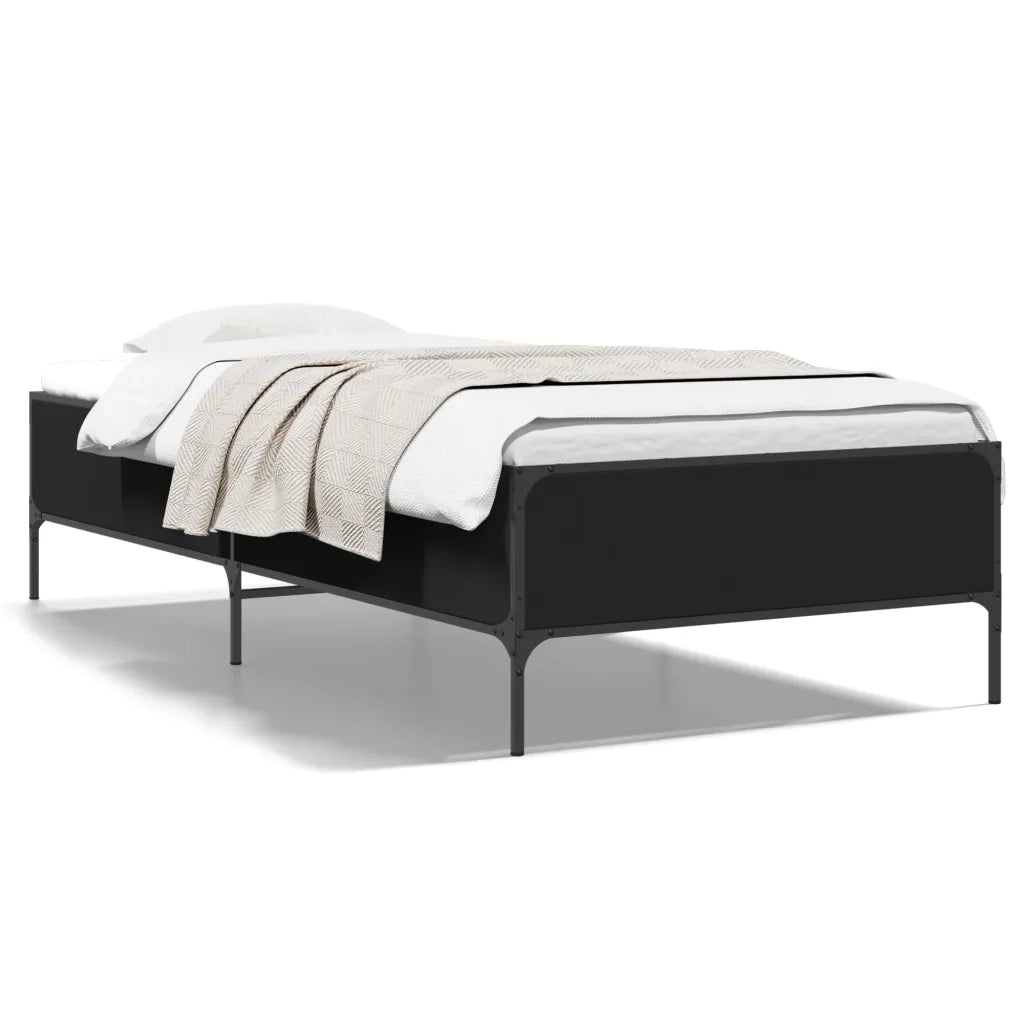 Giroletto-Struttura Letto Nero 100x200 cm in Legno Multistrato e Metallo 594389