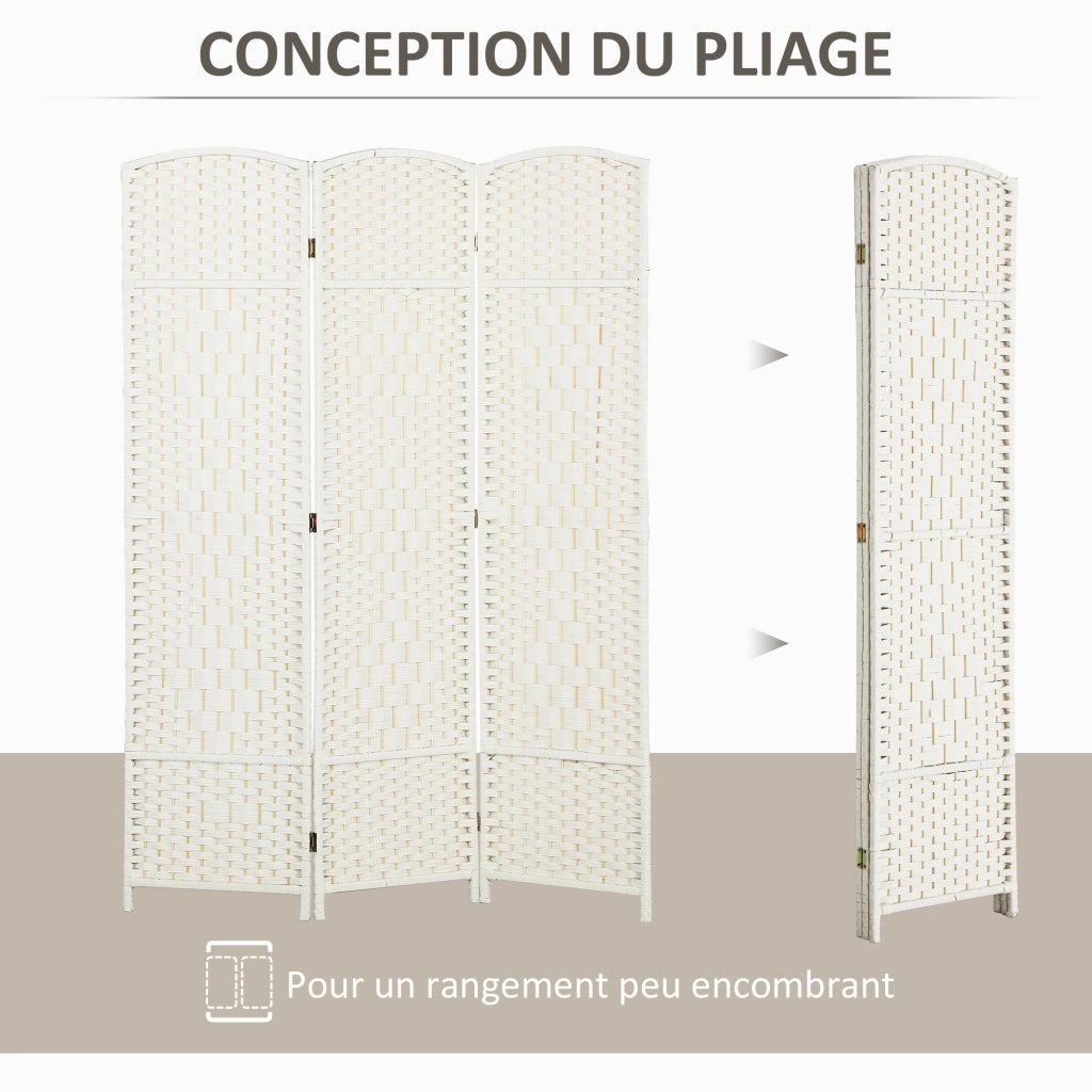 Paravento separatore 3 pannelli pieghevole ¨C Xylo ¨C legno bianco 135x180 cm