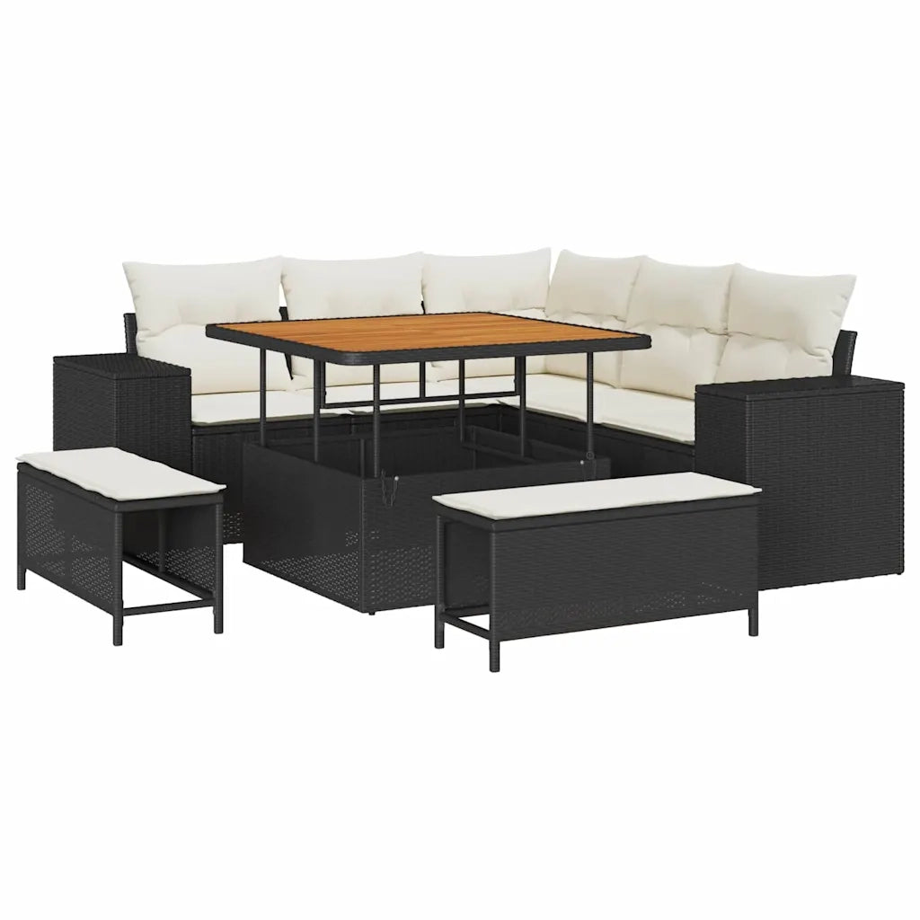 Set Divano da Giardino con cuscino 8 pcs Nero polyrattan 3361995