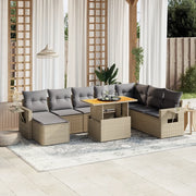 Set Divano da Giardino 9 pz con Cuscini Beige in Polyrattan